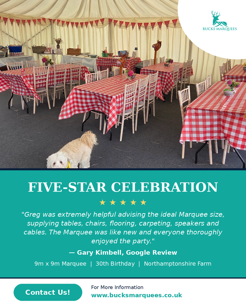 Marquee set up on a farm field in Northamptonshire for a 30th birthday celebration